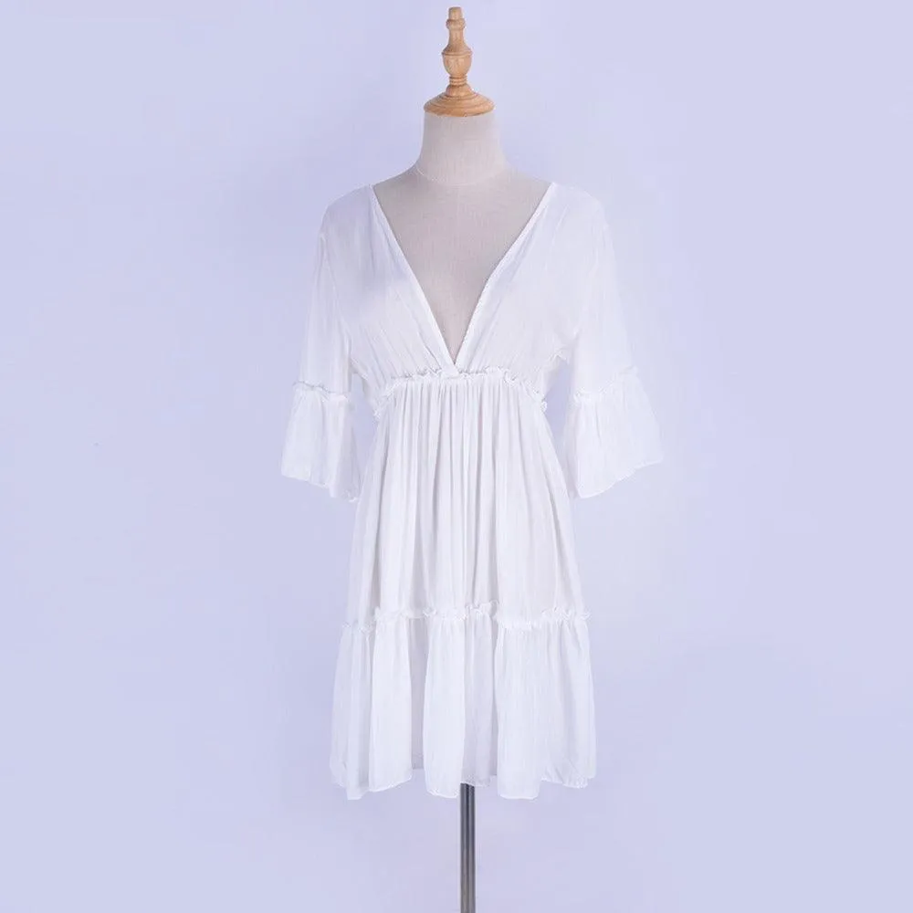 1 Pc Pleated Deep Beach Wear  Elegant and Stylish Swimwear