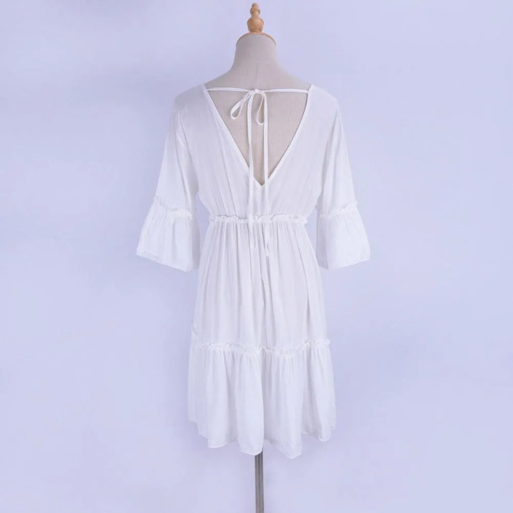 1 Pc Pleated Deep Beach Wear  Elegant and Stylish Swimwear