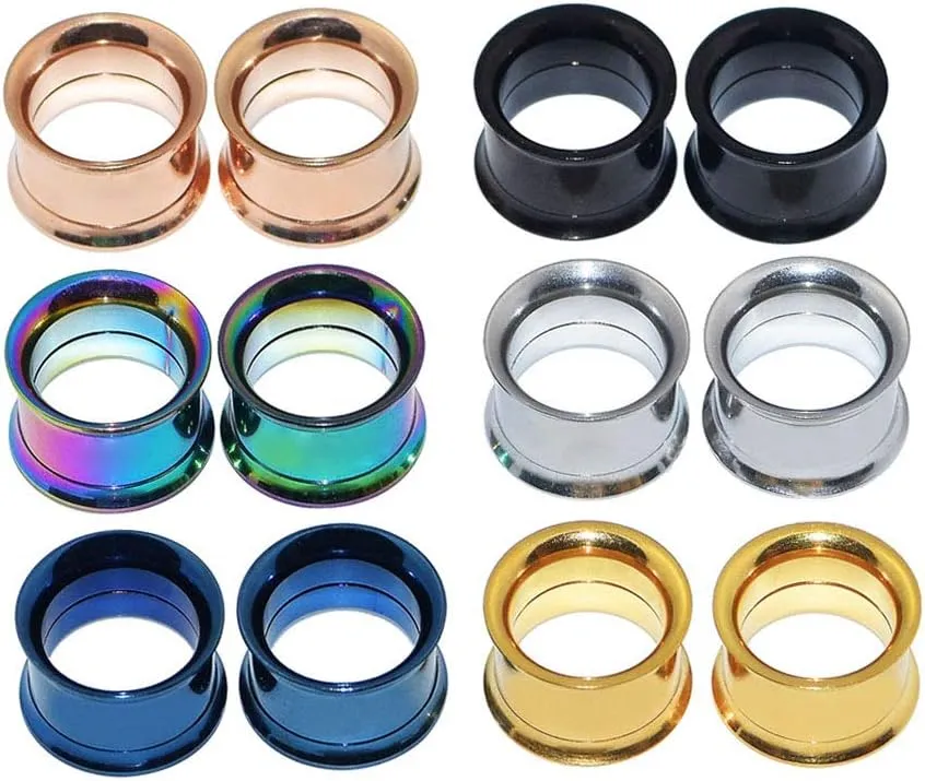 2G-9/16 316L Surgical Steel Screw Tunnel Hollow Plugs Ear Expander Lobe Double Flared Ear Gauges Stretcher Piercing Jewelry Kit 6MM-14MM