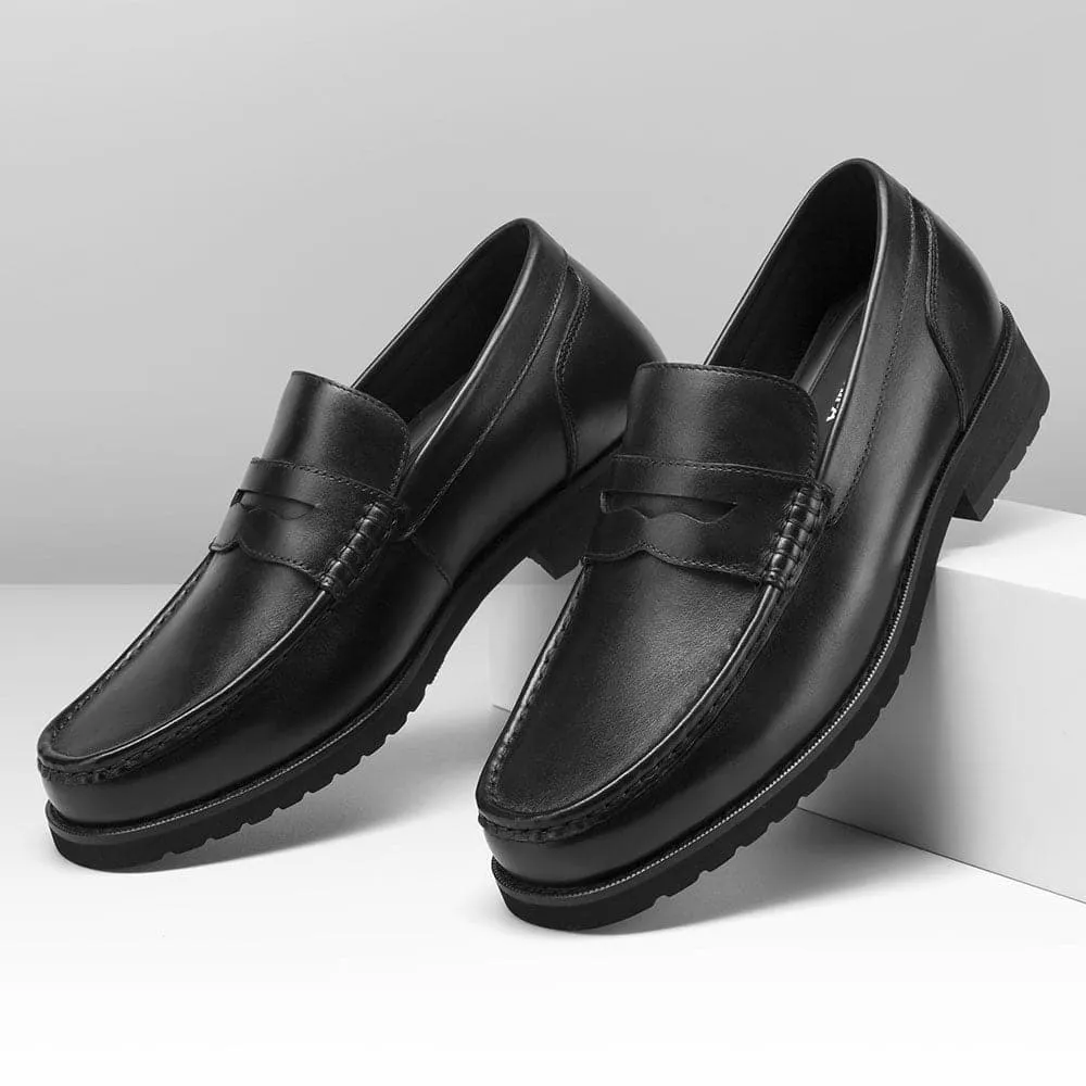 6 CM / 2.36 inches CMR CHAMARIPA Black Penny Loafers for Men - Height Increasing High Heel Lifting Shoes