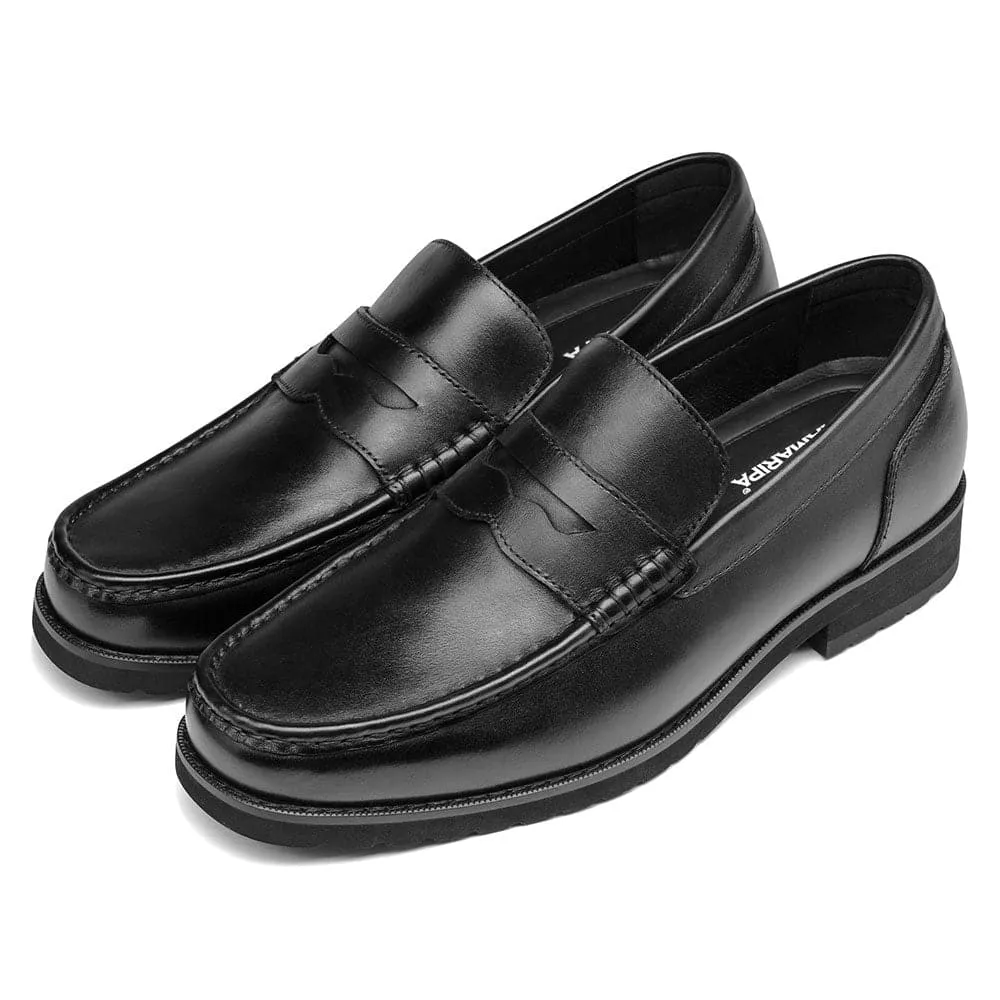 6 CM / 2.36 inches CMR CHAMARIPA Black Penny Loafers for Men - Height Increasing High Heel Lifting Shoes