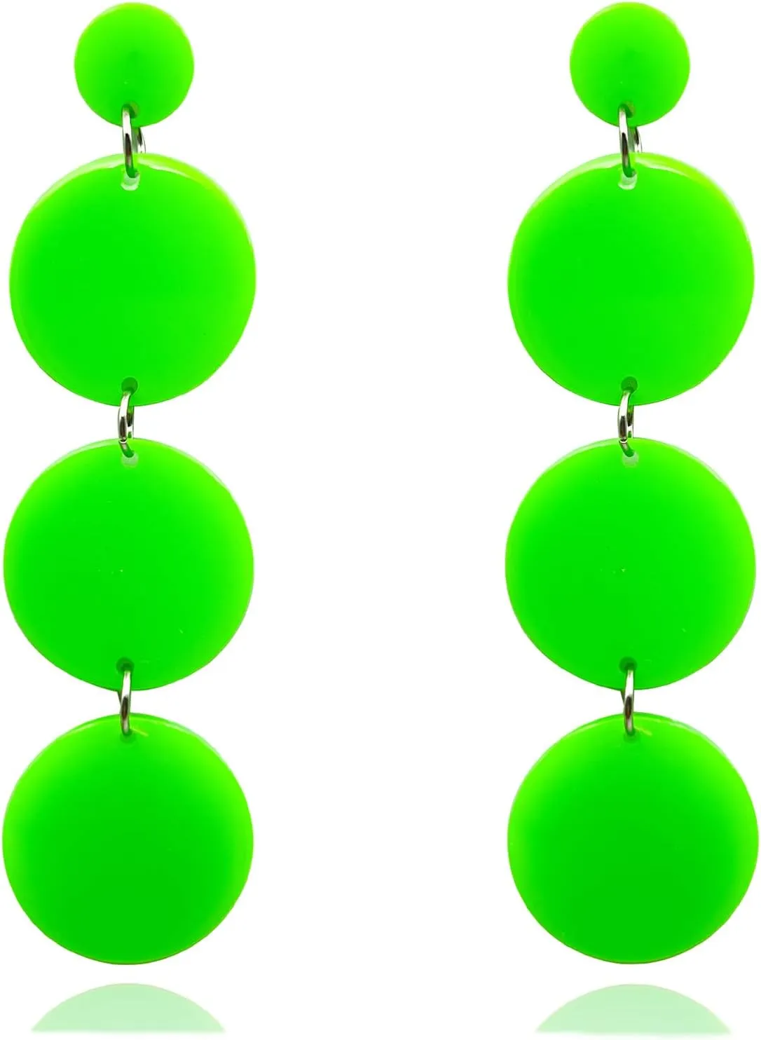80s Neon Round Drop Earrings Acrylic Circle Disk Dangle Earrings Halloween Circular Statement Earrings for Women