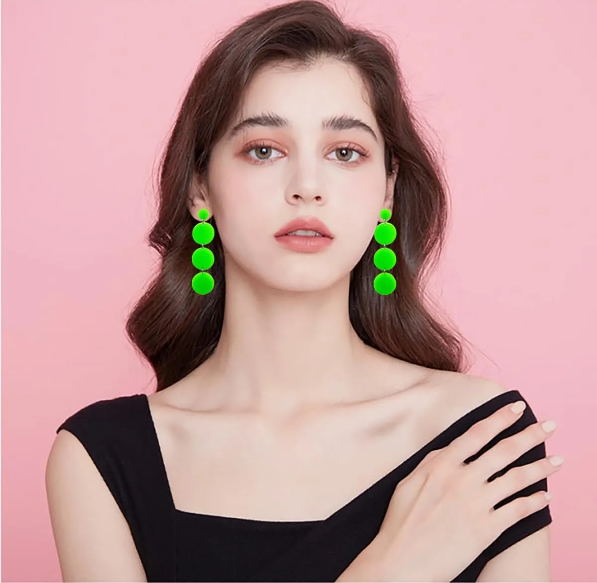 80s Neon Round Drop Earrings Acrylic Circle Disk Dangle Earrings Halloween Circular Statement Earrings for Women