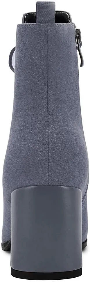 Aachcol Women Chunky Block Mid High Heel Ankle Boots Short Bootie Lace-up Close Pointed Toe Shoes Suede 3 Inch