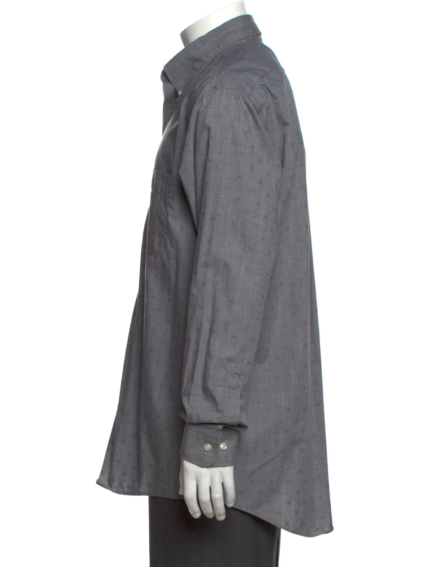 Allen Edmonds Grey Tonal Plaid with Speck Detail Long Sleeve Button Up Shirt