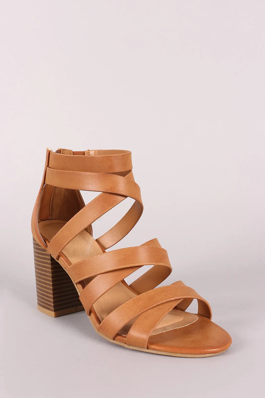 Bamboo Strappy Open Toe Chunky Heel