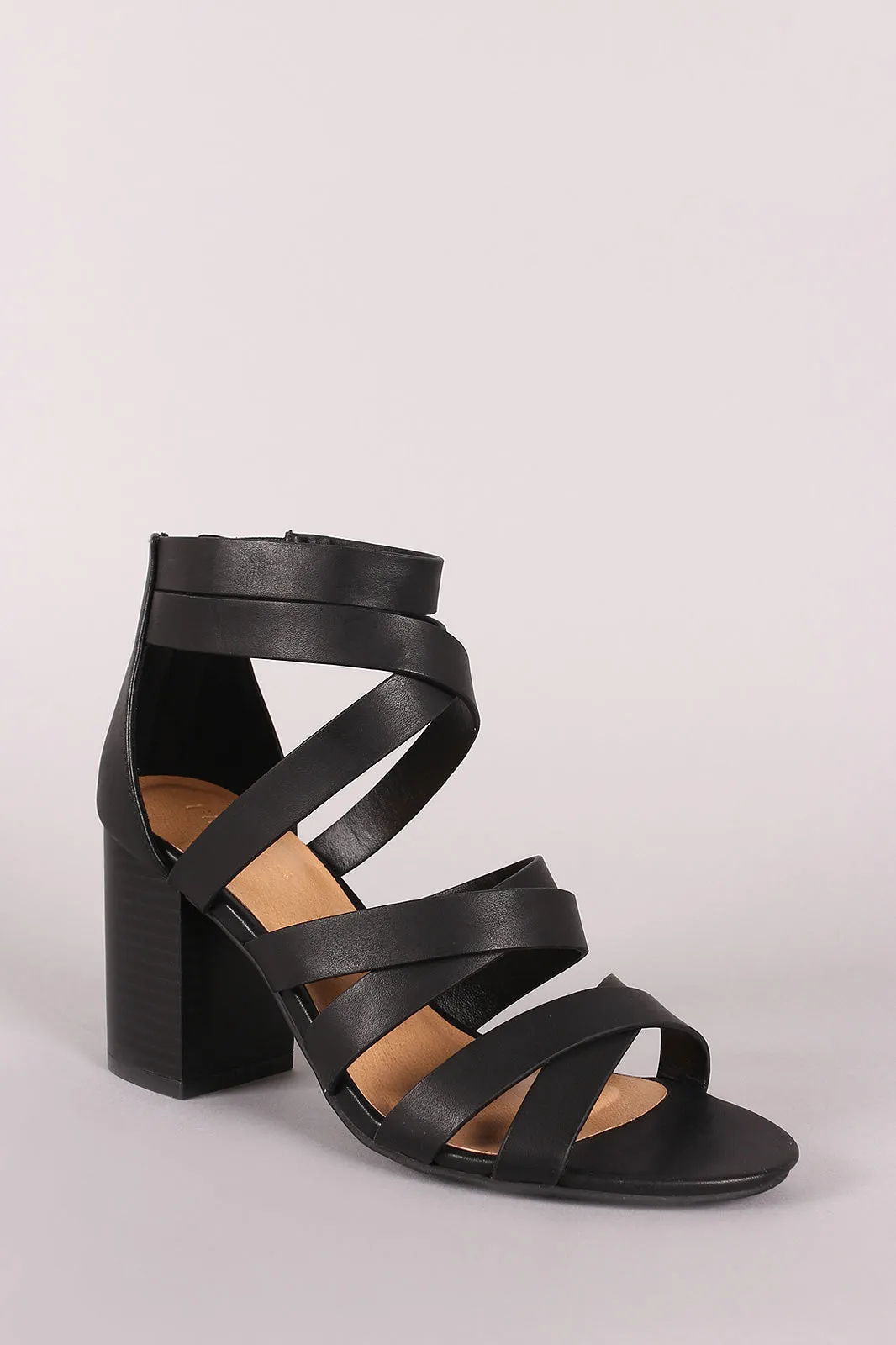 Bamboo Strappy Open Toe Chunky Heel