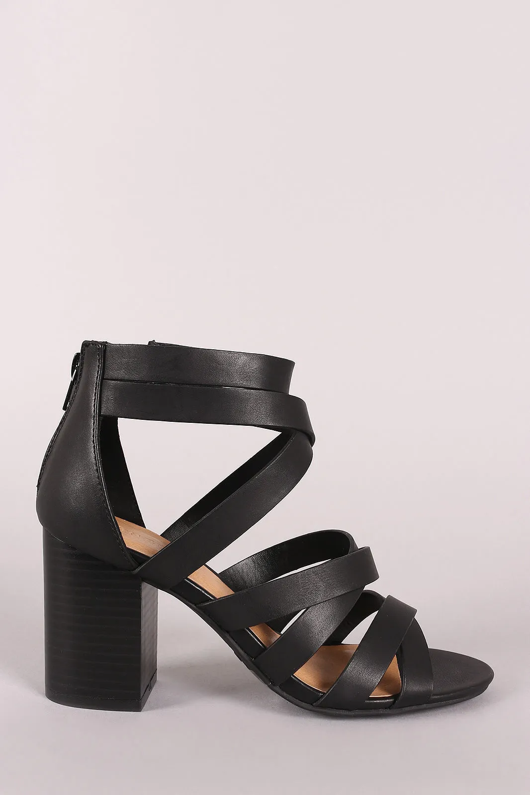 Bamboo Strappy Open Toe Chunky Heel