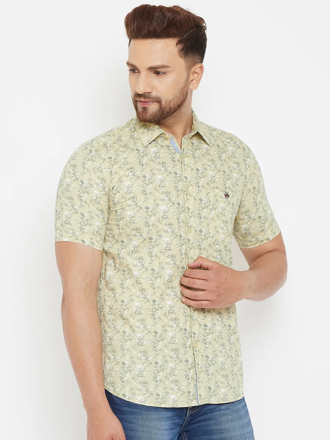 Beige Printed Floral Shirt