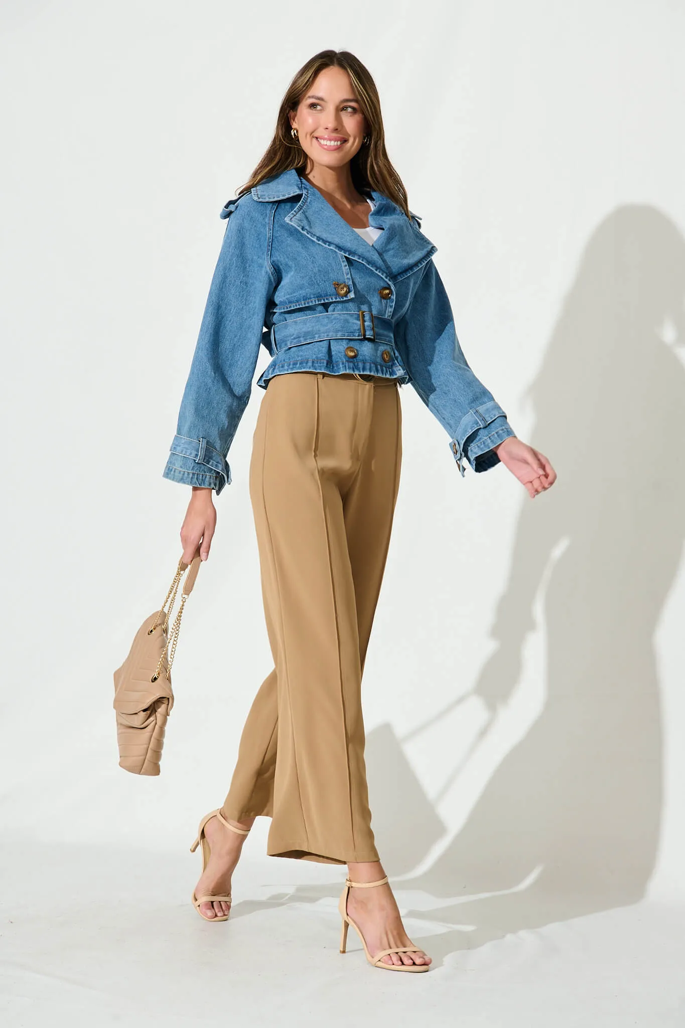 Belvia Wide Leg Pant In Tan