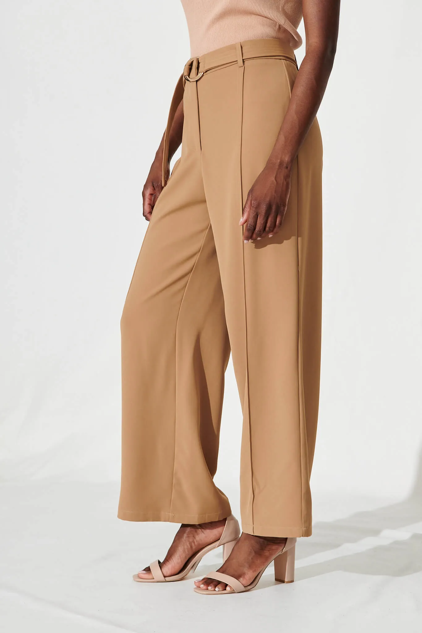 Belvia Wide Leg Pant In Tan