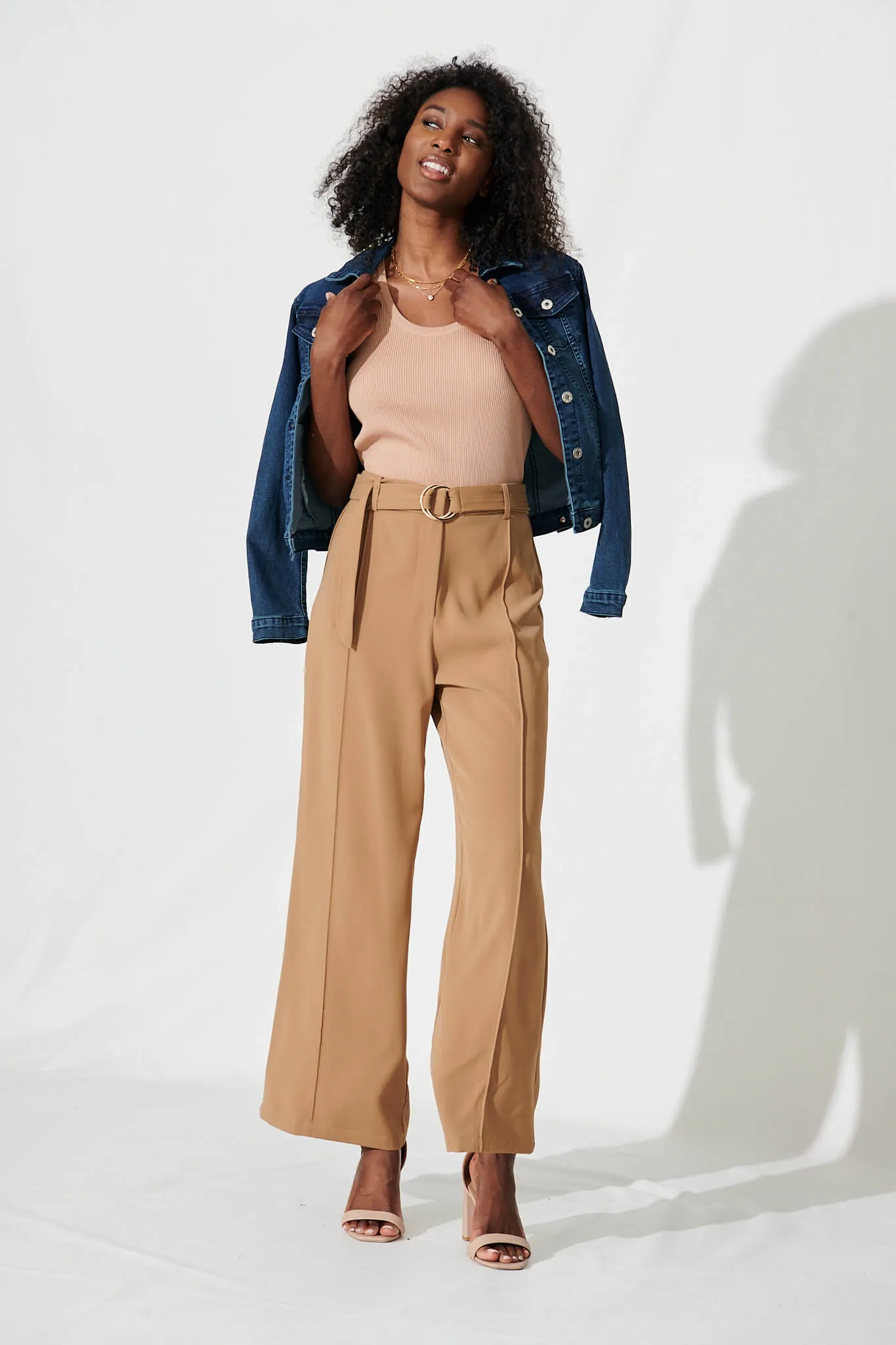 Belvia Wide Leg Pant In Tan