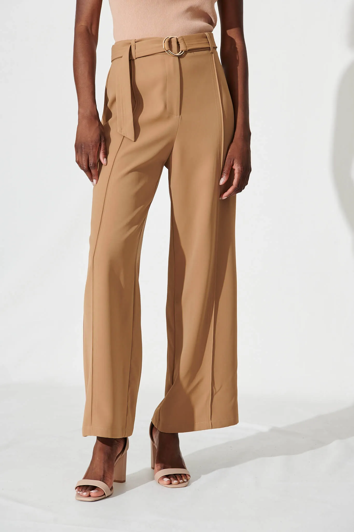 Belvia Wide Leg Pant In Tan