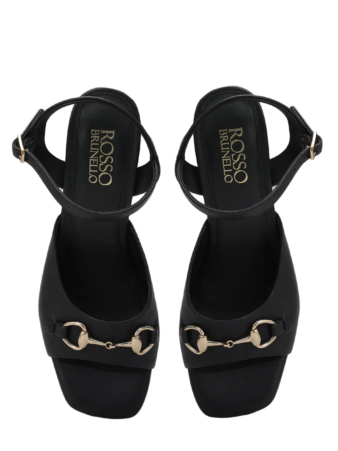 Black Buckle Embellished Block Heels
