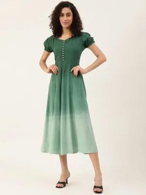 Bottle Green Ombre Tie Dye Rayon Dress