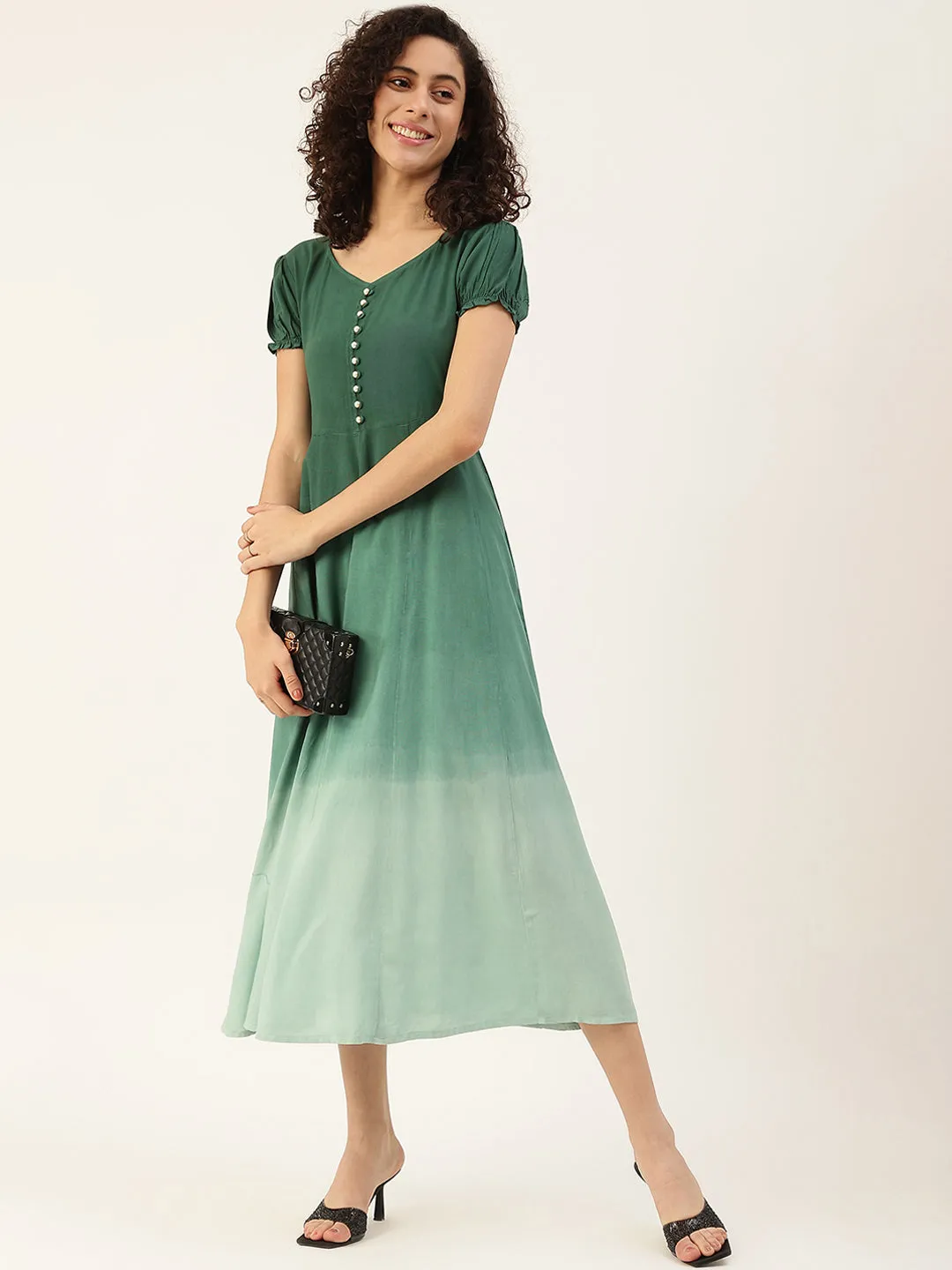 Bottle Green Ombre Tie Dye Rayon Dress
