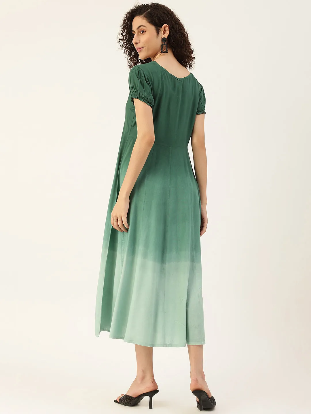 Bottle Green Ombre Tie Dye Rayon Dress
