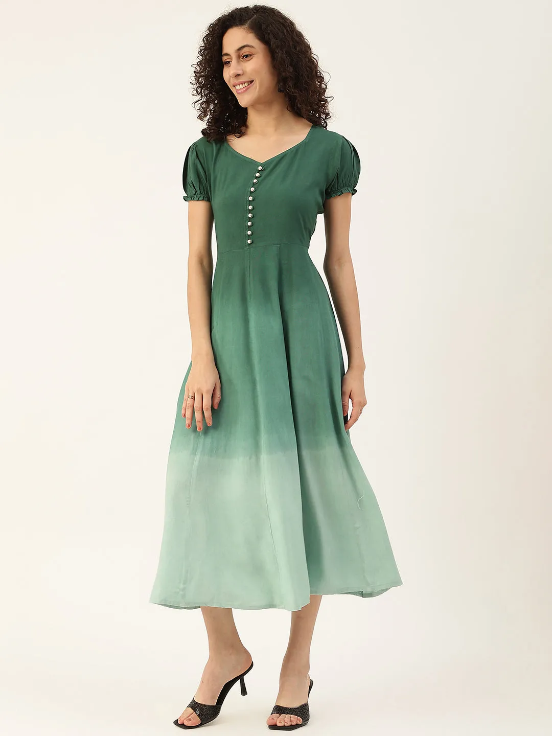 Bottle Green Ombre Tie Dye Rayon Dress
