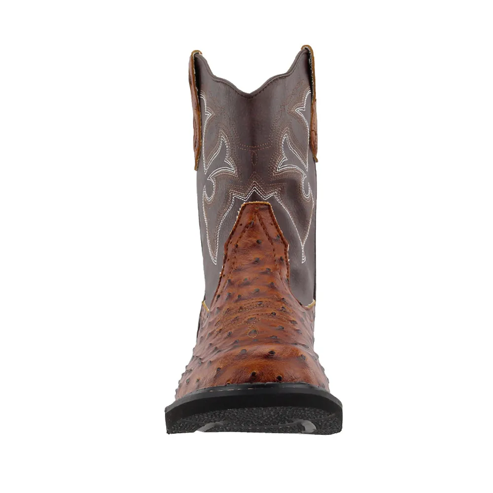 Chunk Rider Ostrich Embroidery Round Toe Cowboy Boots