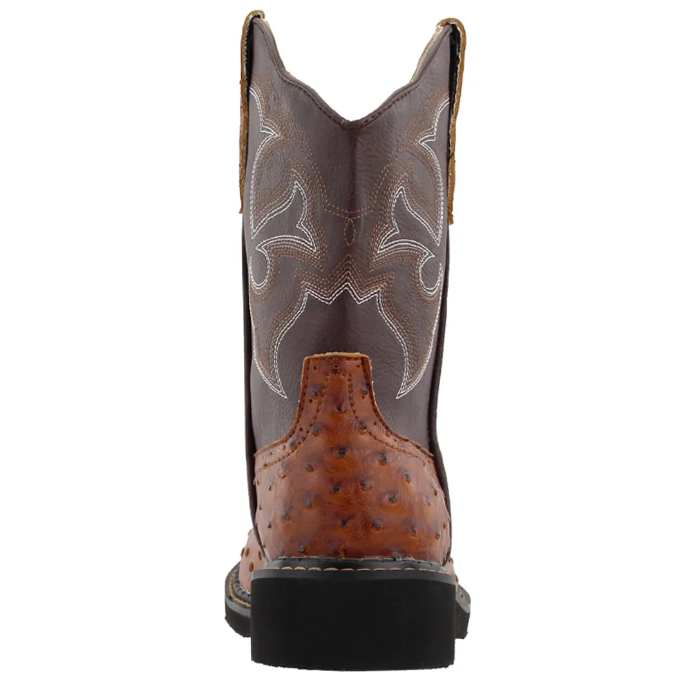 Chunk Rider Ostrich Embroidery Round Toe Cowboy Boots