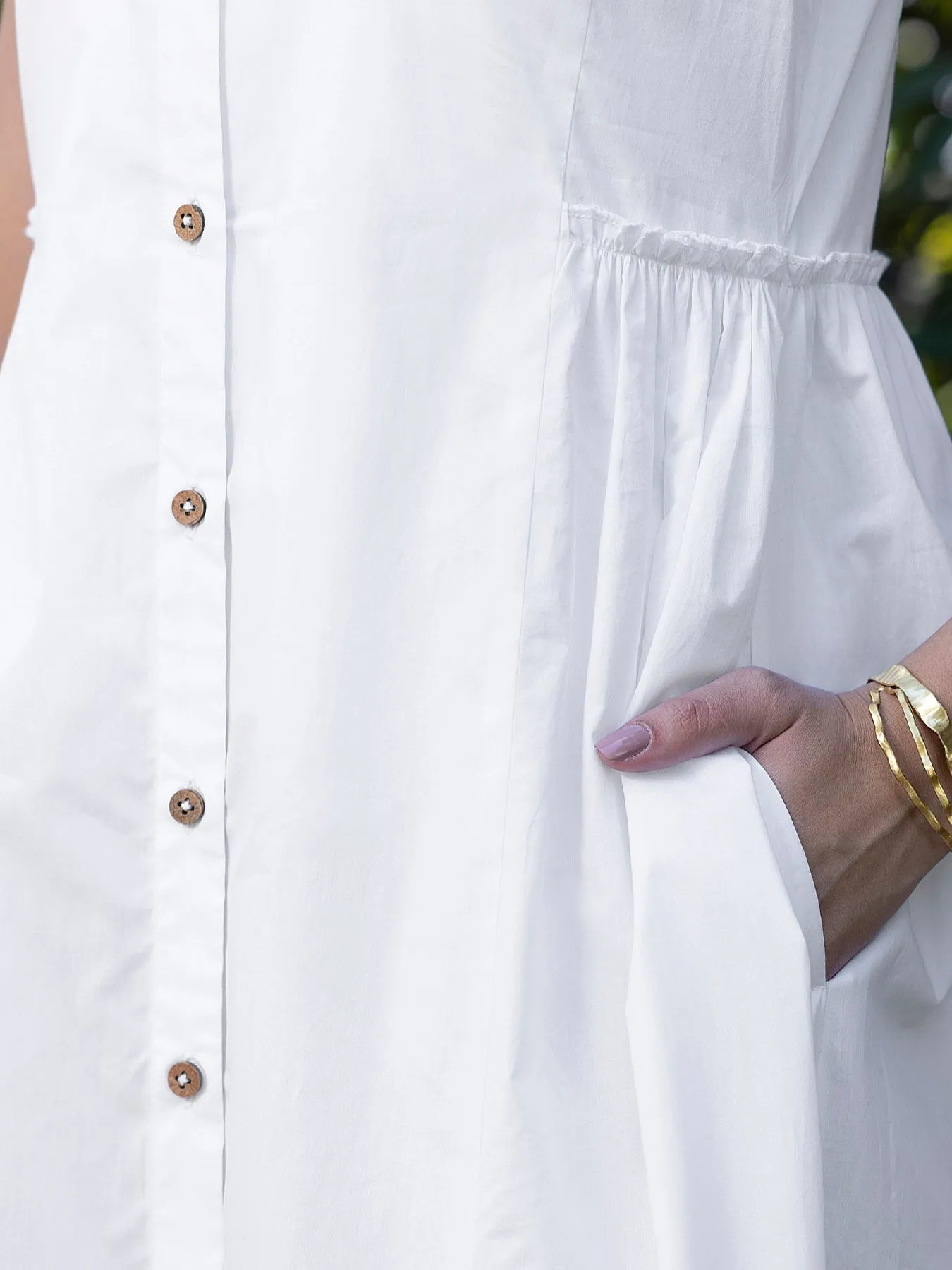 Cotton Poplin Mandarin Neck Dress - White