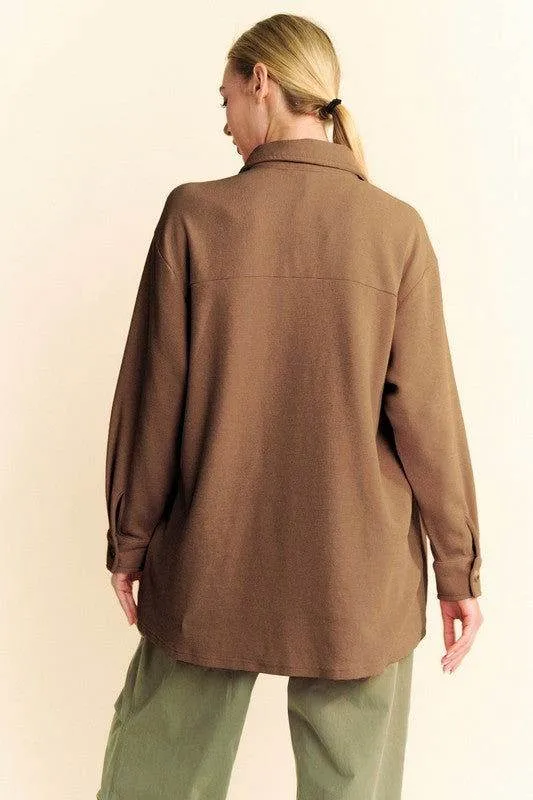Davi & Dani Waffle-Knit Button Down Shirt In Brown