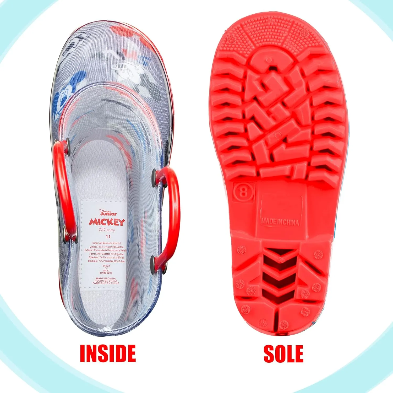 Disney Mickey Mouse Boys' Waterproof PVC Rain Boots with Handles  Toddler & Little Kids