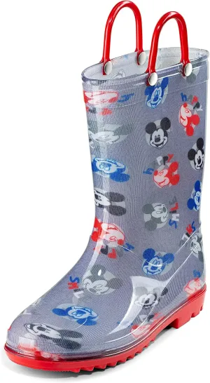 Disney Mickey Mouse Boys' Waterproof PVC Rain Boots with Handles  Toddler & Little Kids