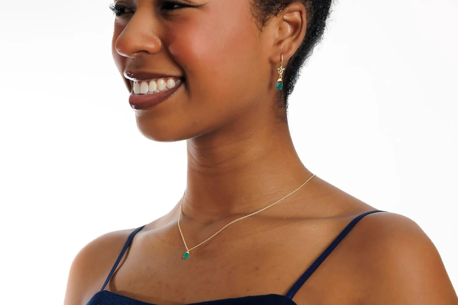 Emerald Necklace for Women - Authentic 925 Sterling Silver Necklace 18K Gold Jewelry, Dainty Raw Pendant Earring Set Necklace for Teen Girls, May Birthstone Gift for Mothers Day