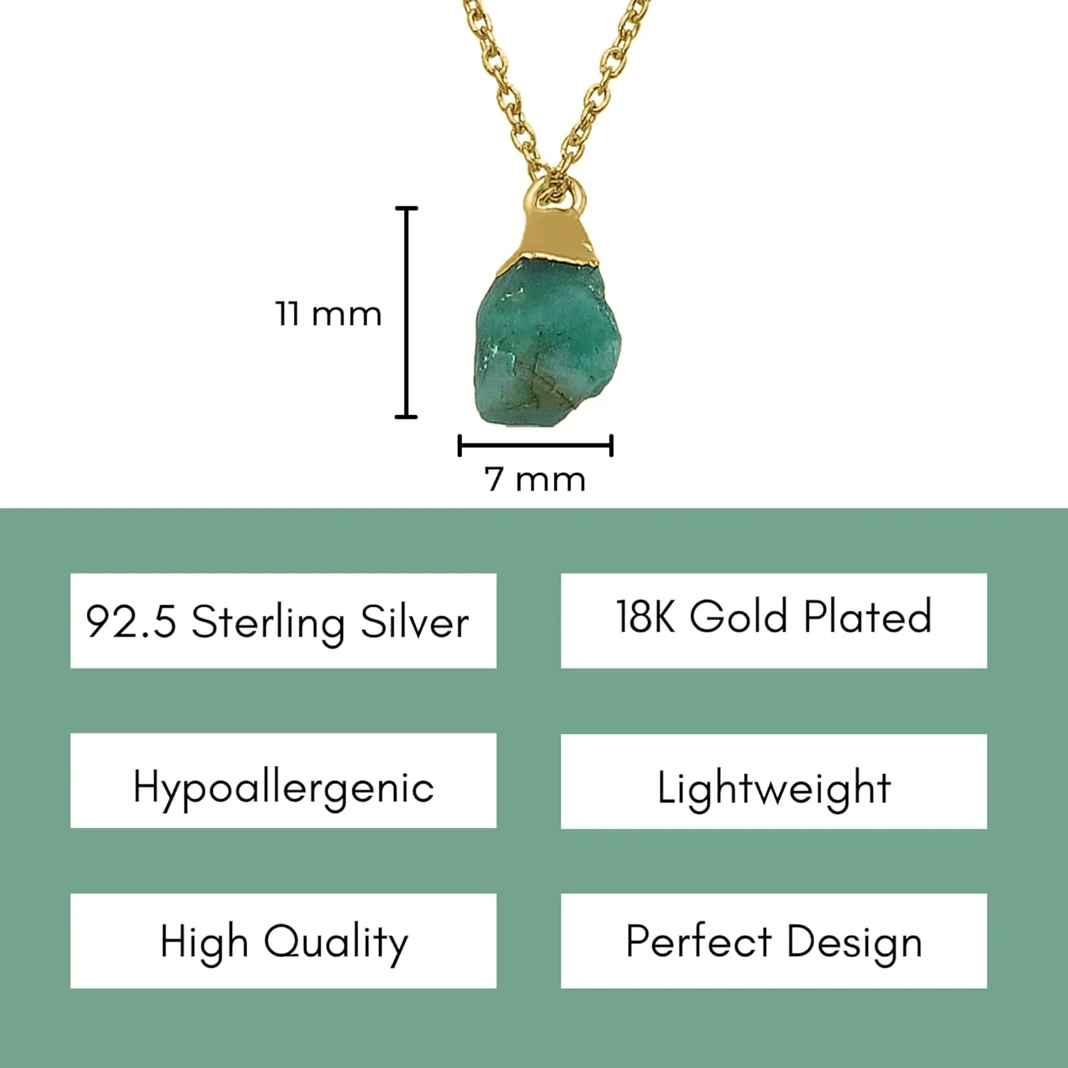 Emerald Necklace for Women - Authentic 925 Sterling Silver Necklace 18K Gold Jewelry, Dainty Raw Pendant Earring Set Necklace for Teen Girls, May Birthstone Gift for Mothers Day