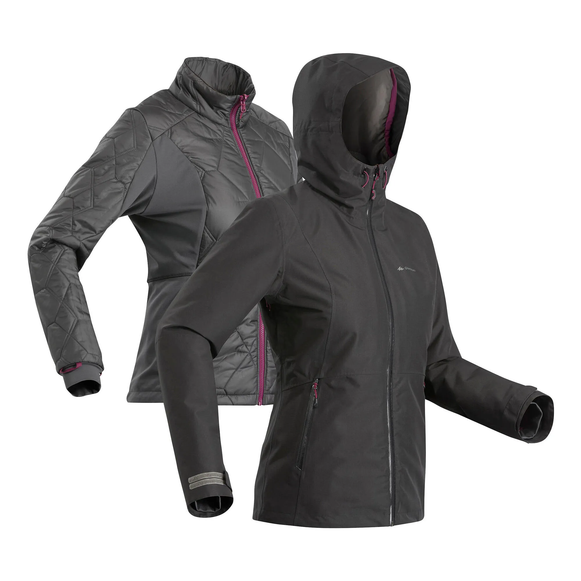 Forclaz Women's Travel Backpacking Waterproof 3-in-1 Jacket Travel 500 17.6F