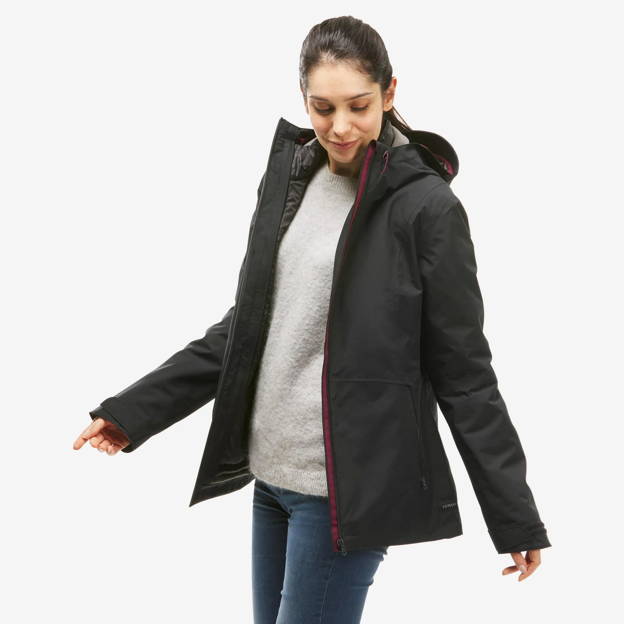 Forclaz Women's Travel Backpacking Waterproof 3-in-1 Jacket Travel 500 17.6F