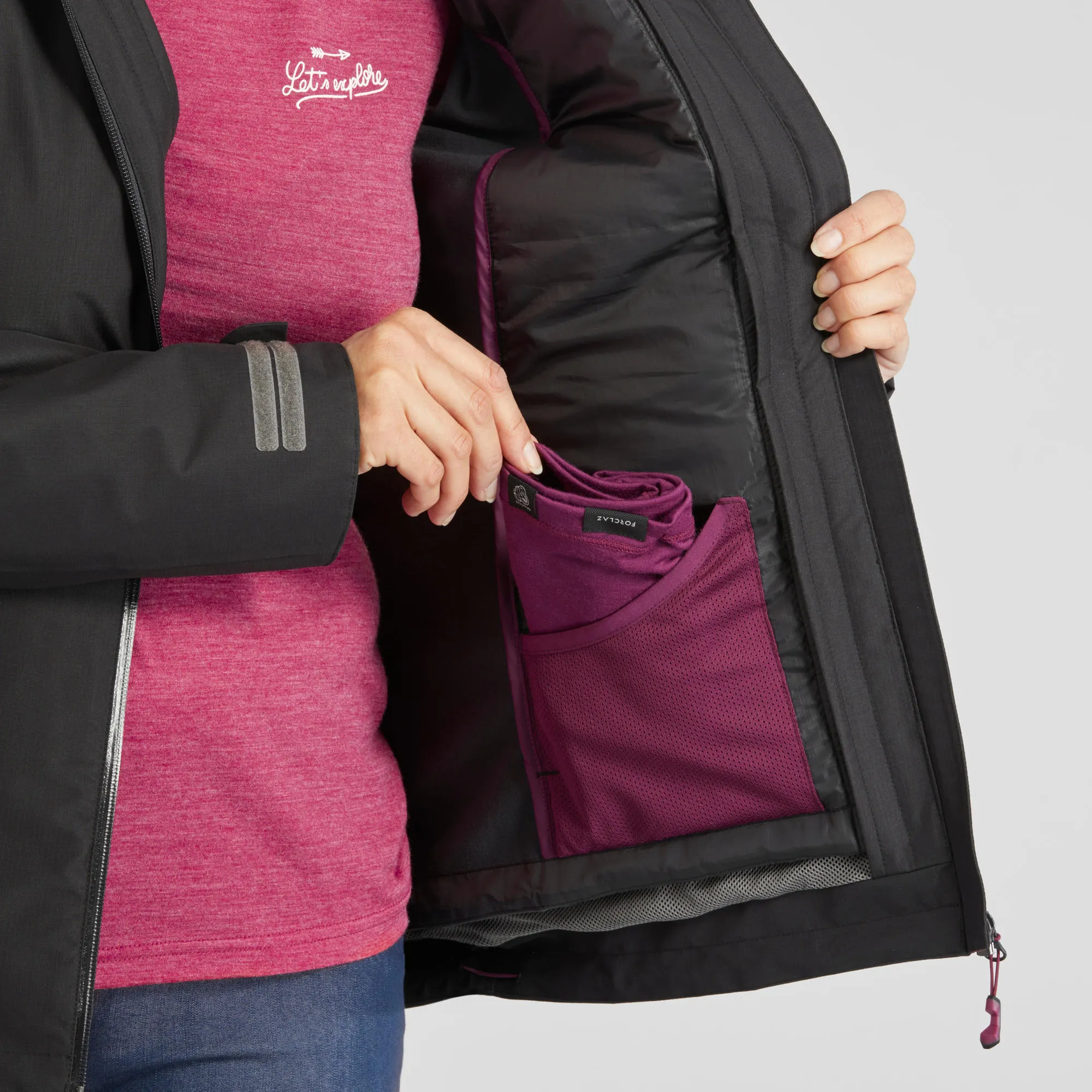 Forclaz Women's Travel Backpacking Waterproof 3-in-1 Jacket Travel 500 17.6F