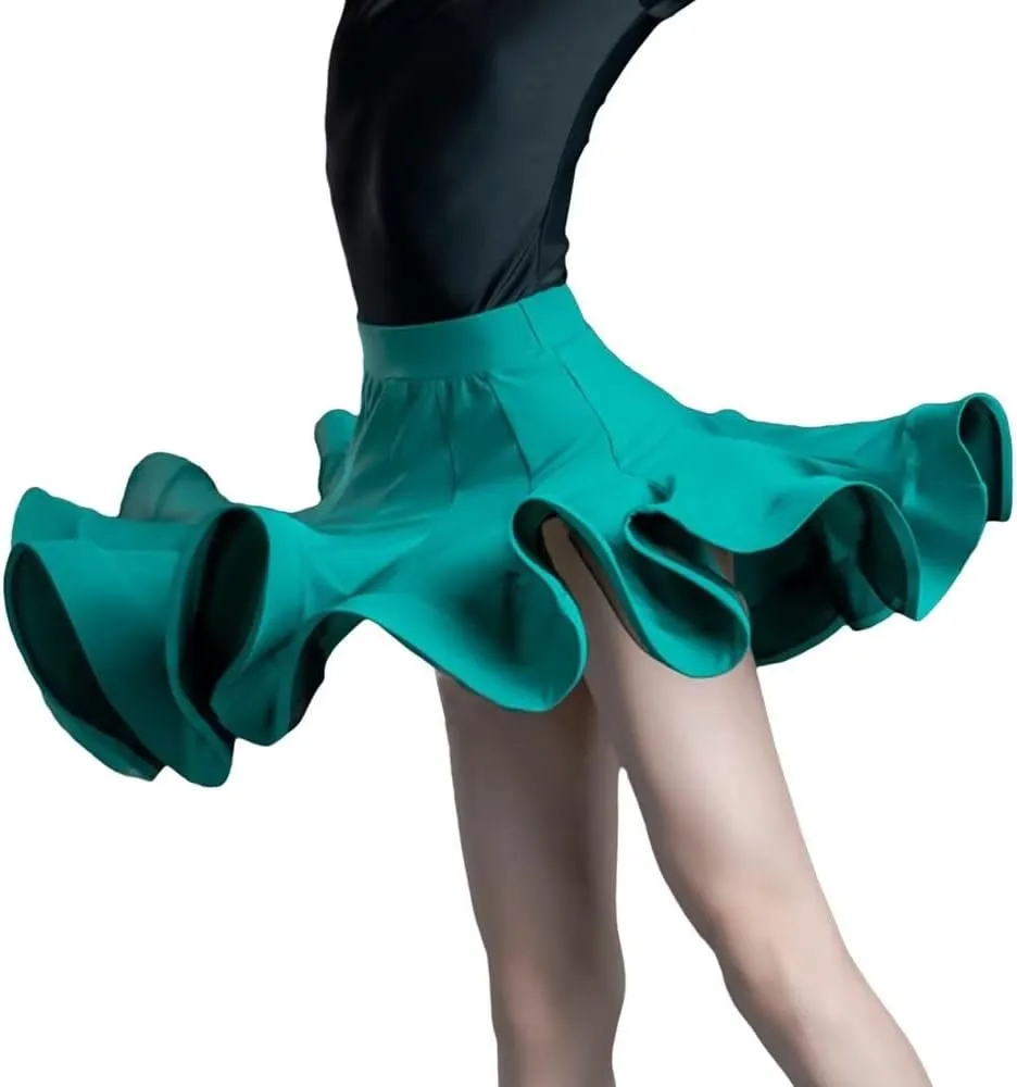 Girls Kids Latin Dance Skirt Ruffle Swing Ballroom Samba Tango Cha-Cha Practice Dancewear