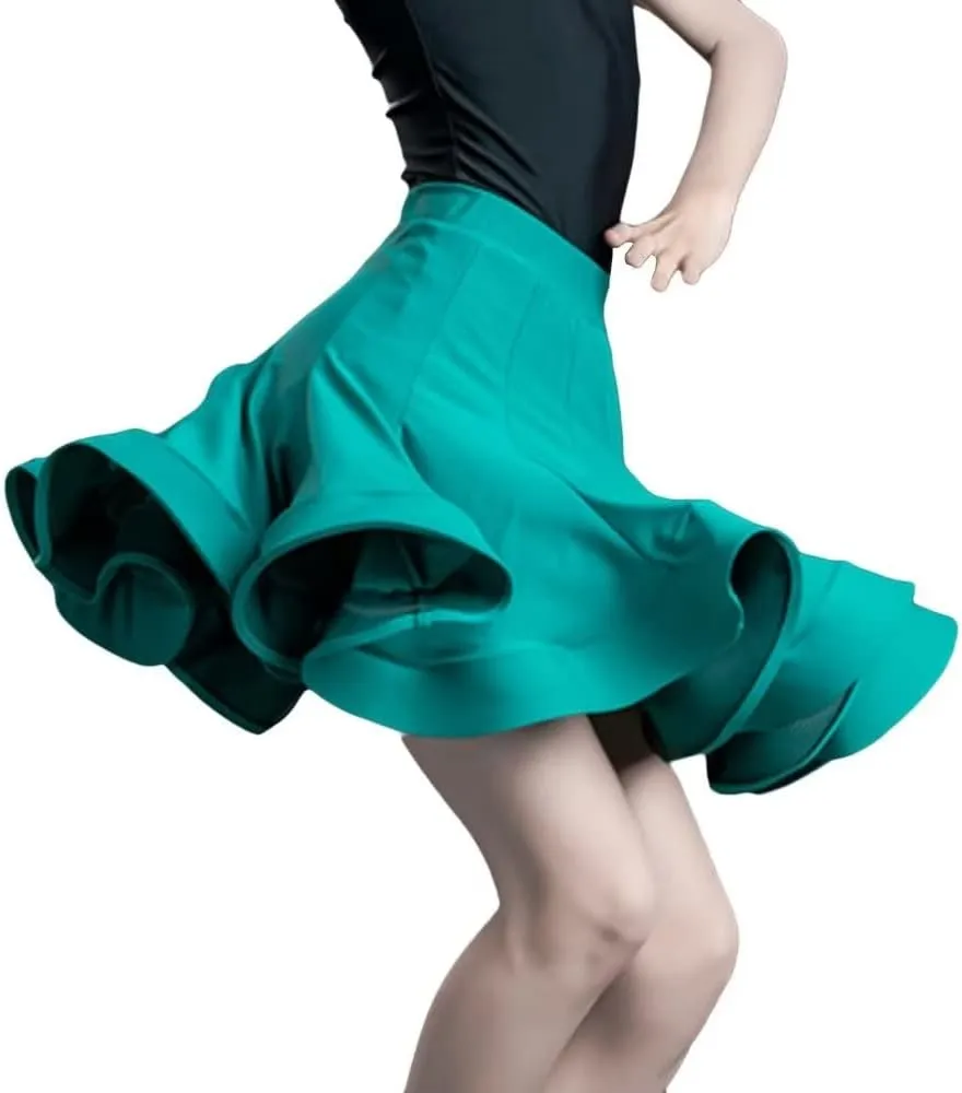 Girls Kids Latin Dance Skirt Ruffle Swing Ballroom Samba Tango Cha-Cha Practice Dancewear