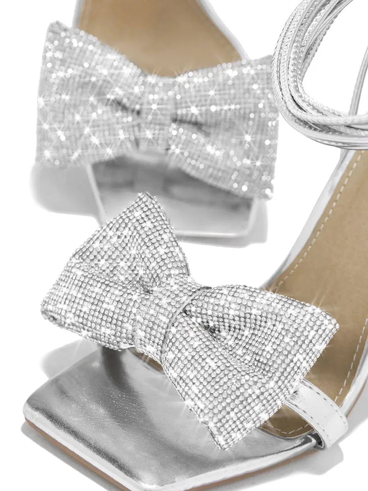 Glitter Bow Tie Open Toe Heels