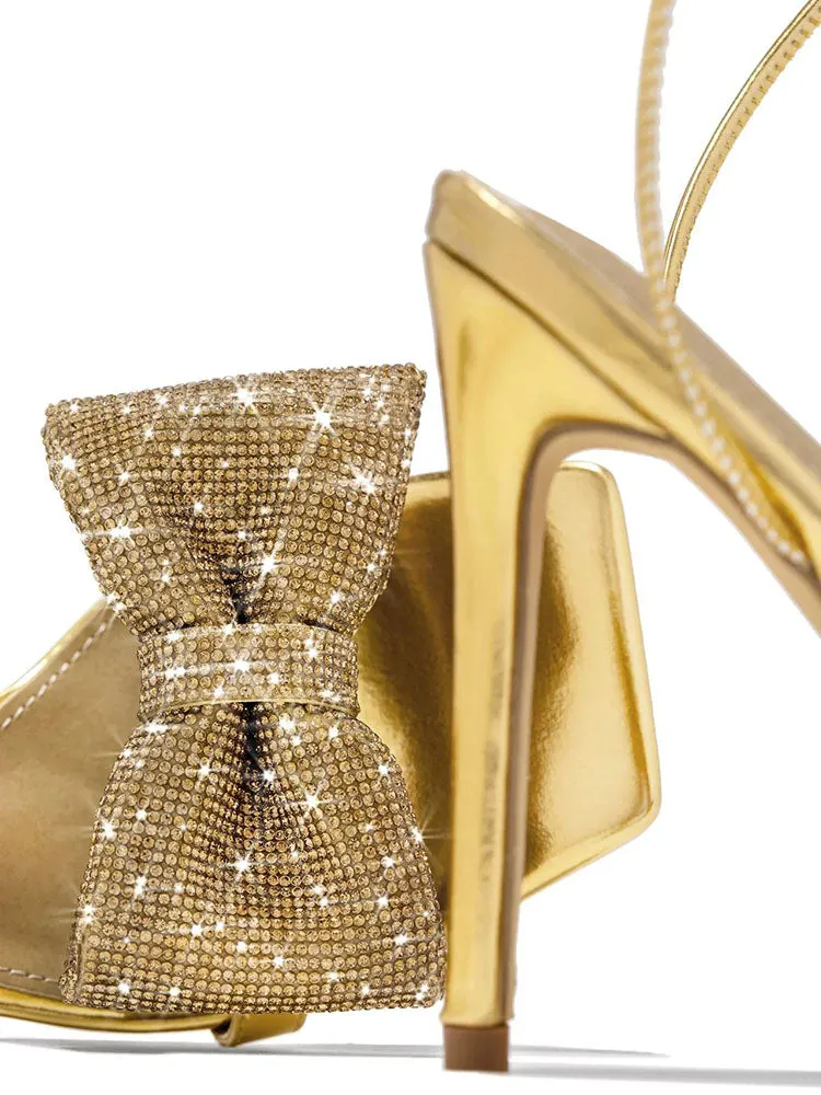 Glitter Bow Tie Open Toe Heels