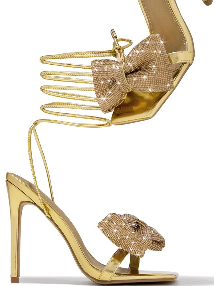 Glitter Bow Tie Open Toe Heels
