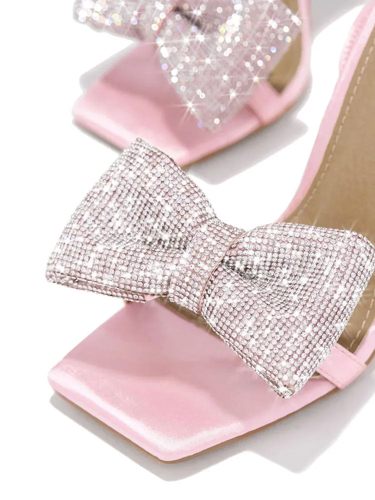 Glitter Bow Tie Open Toe Heels