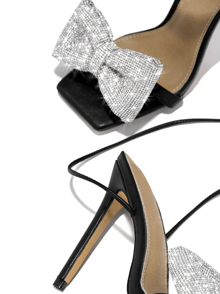 Glitter Bow Tie Open Toe Heels