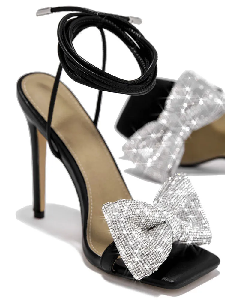 Glitter Bow Tie Open Toe Heels