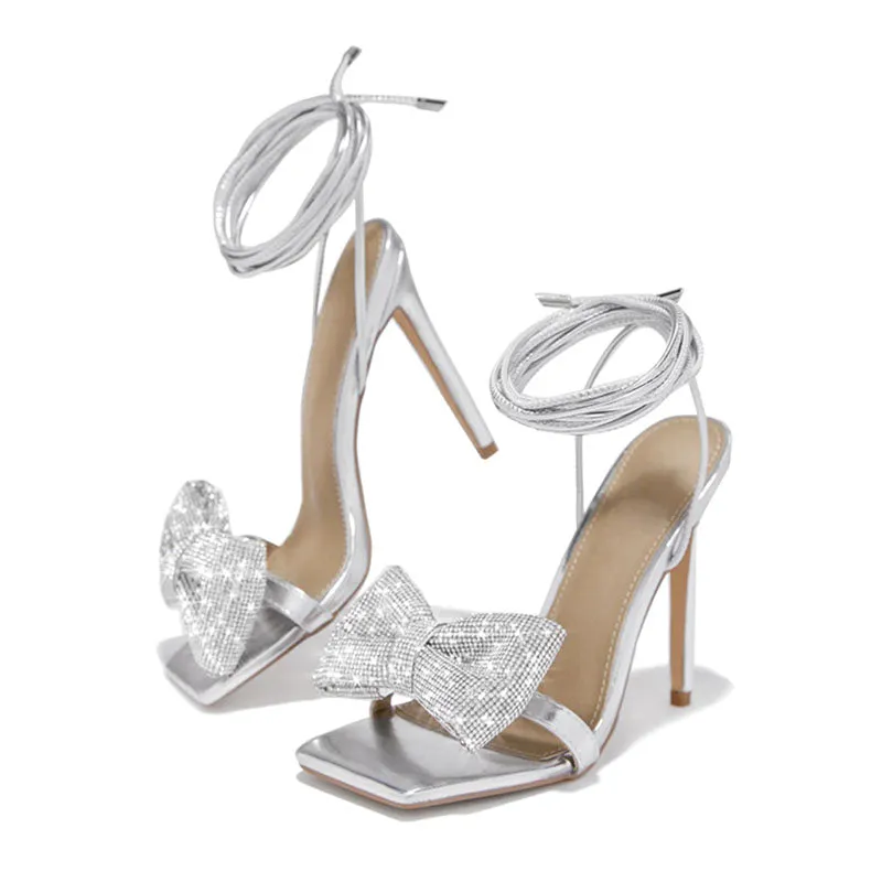 Glitter Bow Tie Open Toe Heels