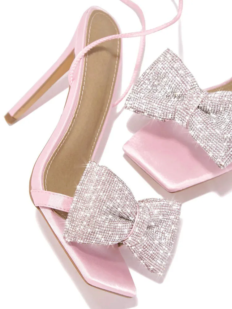 Glitter Bow Tie Open Toe Heels