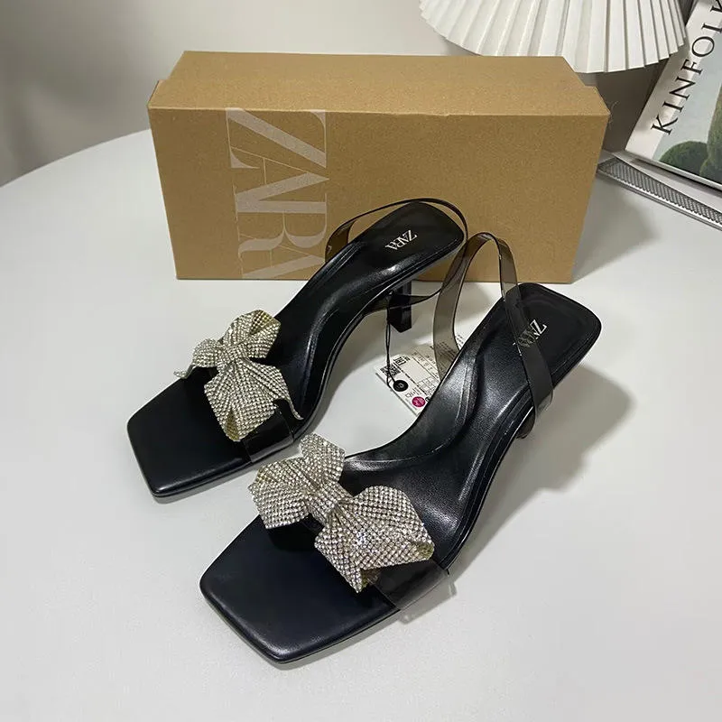 Imported Open Toe Brand Logo Heels