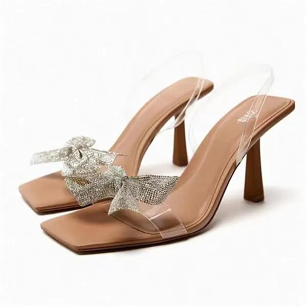 Imported Open Toe Brand Logo Heels