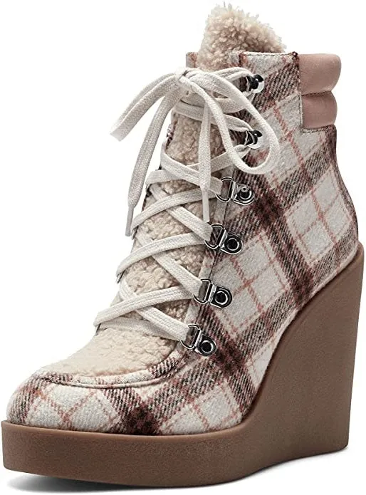 Jessica Simpson Maelyn Wedge Platform Almond-Toe Ankle Boots Light Natural Combo