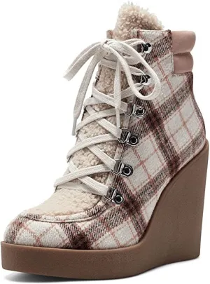 Jessica Simpson Maelyn Wedge Platform Almond-Toe Ankle Boots Light Natural Combo