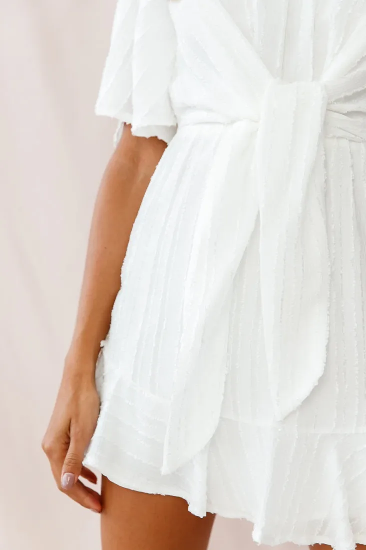 Knowing Tie-Front Frill Hem Dress White