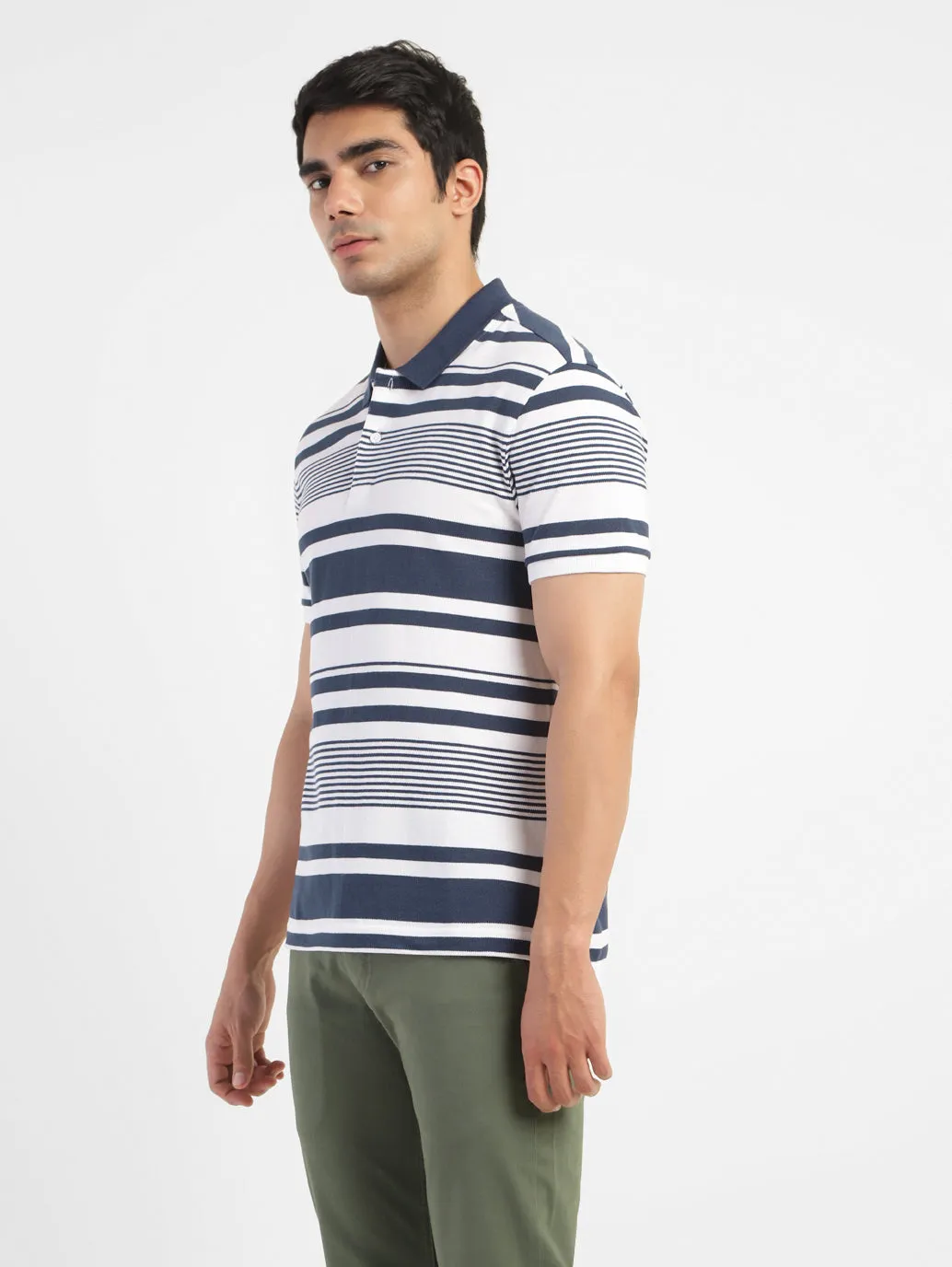 Men's Striped Polo T-shirt White