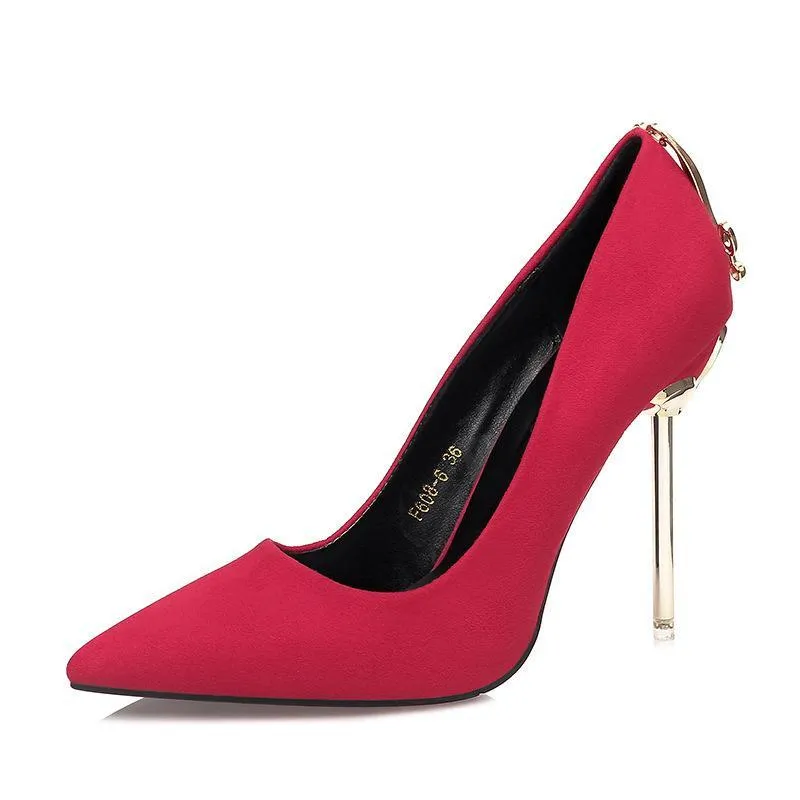 Metal Bow Pointed Toe Stiletto Heel Pumps Bridal Shoes